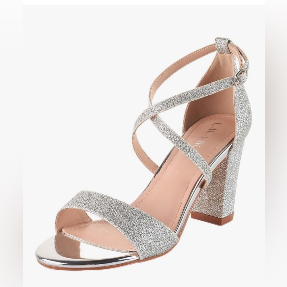 Silver Strappy Block Heel Sandals